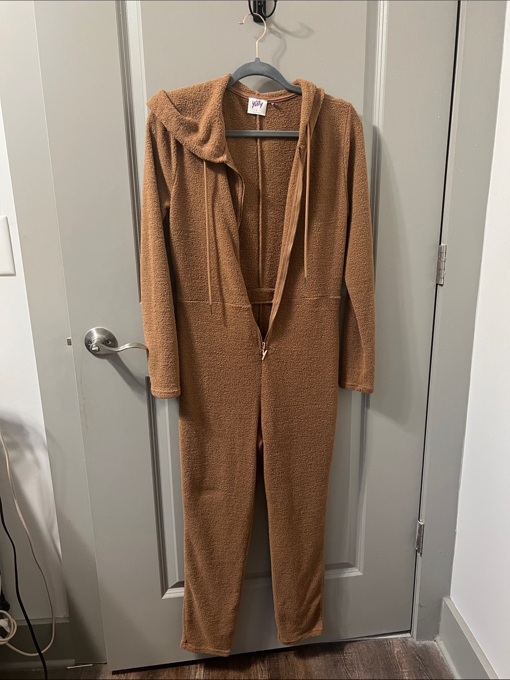 YITTY Camel Brown Hooded One-Piece Jumpsuit